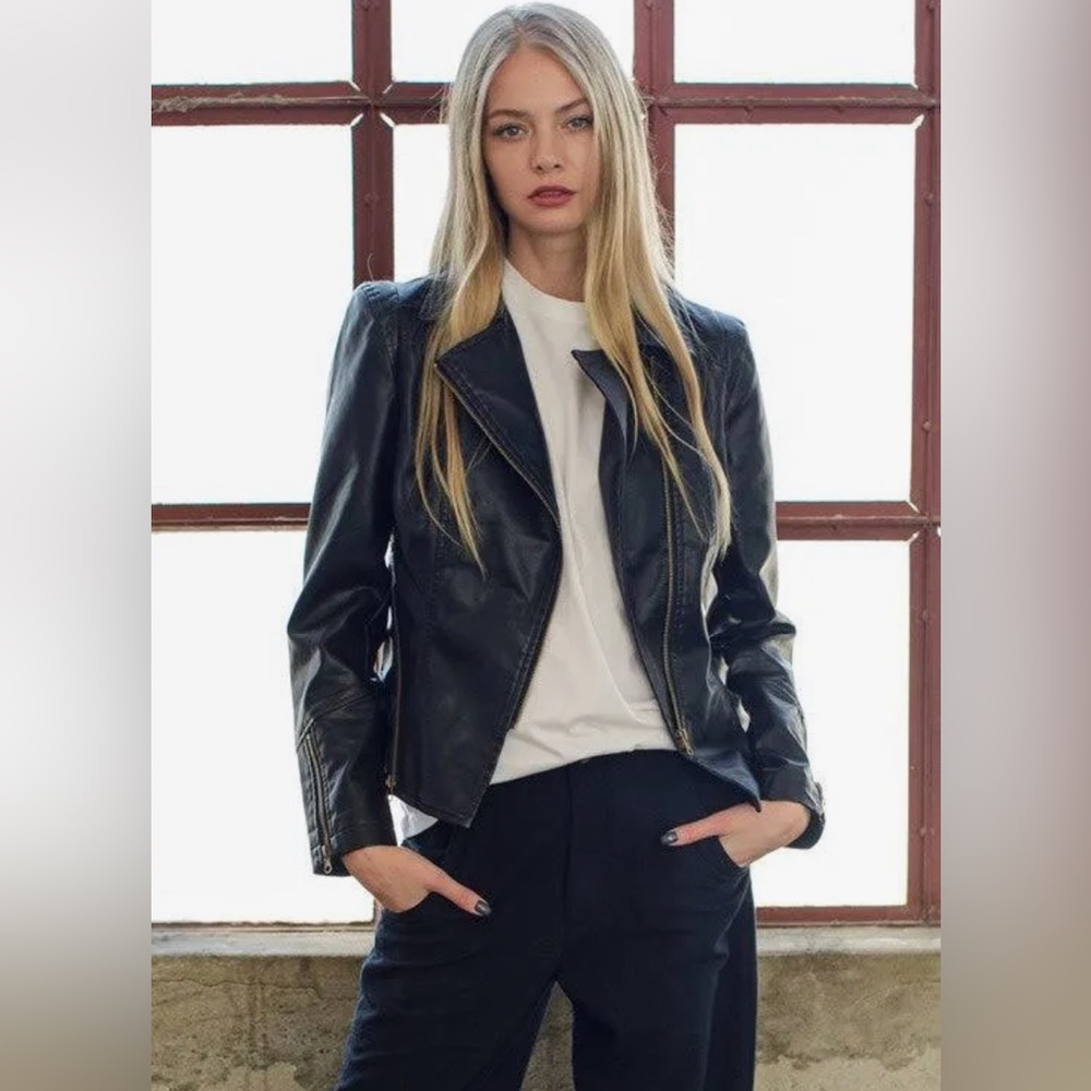 Blue B Black Faux Leather Moto Jacket